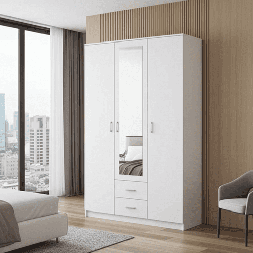 Bonn White 3 Door 2 Drawer Triple 120cm Wardrobe with Mirror
