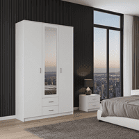 Bonn White 3 Door 2 Drawer Triple Wardrobe with Mirror