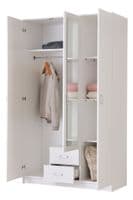 Bonn White 3 Door 2 Drawer Triple Wardrobe with Mirror