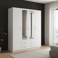 Bonn White 4 Door 2 Drawer Large Wardrobe with Mirrors