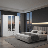 Bonn White 4 Door 2 Drawer Large Wardrobe with Mirrors