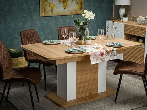 Bretagna Artisan Oak Effect And White Gloss Extending Dining Table - 11012139 S/O