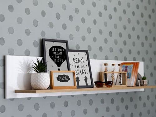 Bretagna Artisan Oak Effect And White Gloss Wall Mounted Floating Wall Shelf - 11012057 S/O