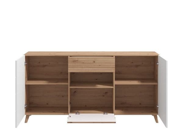 Bretagna Slatted Artisan Oak Effect And White Gloss 173cm 2 Door Sideboard - 11012052 RZ
