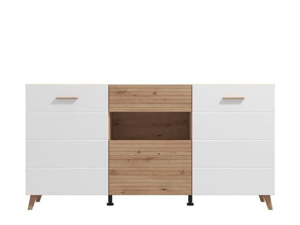 Bretagna Slatted Artisan Oak Effect And White Gloss 173cm 2 Door Sideboard - 11012052 RZ