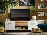 Bretagna Slatted Artisan Oak Effect And White Gloss 2 Door TV Unit Cabinet - 11012053 S/O