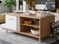 Bretagna Slatted Artisan Oak Effect And White Gloss Coffee Table  - 11012259 S/O
