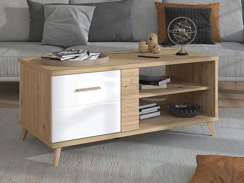 Bretagna Slatted Artisan Oak Effect And White Gloss Coffee Table - 11012259 S/O