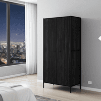 Brixton Industrial Matte Black Wood Effect 2 Door Wardrobe - LD26