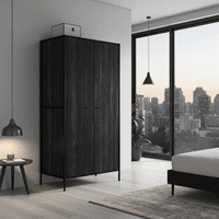 Brixton Industrial Matte Black Wood Effect 2 Door Wardrobe - LD26