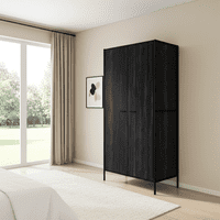 Brixton Industrial Matte Black Wood Effect 2 Door Wardrobe - LD26