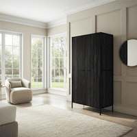 Brixton Industrial Matte Black Wood Effect 2 Door Wardrobe - LD26