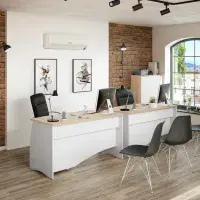 Bronte White and Canadian Oak Effect Contemporary Office Desk - 0F4625A S/O