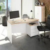Bronte White and Canadian Oak Effect Contemporary Office Desk - 0F4625A S/O