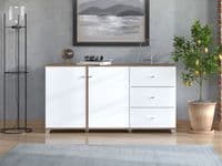 Burgundy White High Gloss And Warm Oak Effect 162cm 2 Door 3 Drawer Sideboard 11012059 RZ