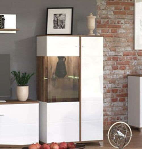 Burgundy White High Gloss And Warm Oak Effect Low 2 Door Showcase Display Cabinet 11012063 RZ