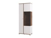 Burgundy White High Gloss And Warm Oak Effect Tall 2 Door Showcase Display Cabinet 11012062 RZ