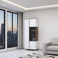 Burgundy White High Gloss And Warm Oak Effect Tall 2 Door Showcase Display Cabinet 11012062 RZ