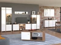 Burgundy White High Gloss And Warm Oak Effect Tall 2 Door Showcase Display Cabinet 11012062 RZ