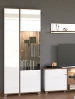 Burgundy White High Gloss And Warm Oak Effect Tall 2 Door Showcase Display Cabinet 11012062 RZ