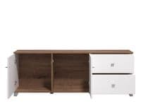 Burgundy White High Gloss And Warm Oak Effect Wide 162cm TV Unit Cabinet With 2 Doors 11012060 RZ