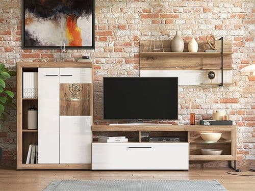 Caen Oak Effect And White Entertaiment Media Center Wall TV Cabinet - 11011916 S/O