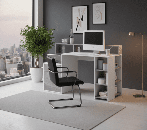 Calson White and Grey Desk with Hutch and Drawers