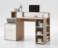 Home Office | White and Oak Computer Desk With Hutch - Online Outlet