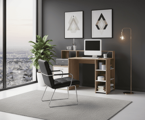 Home Office | White and Oak Computer Desk With Hutch - Online Outlet