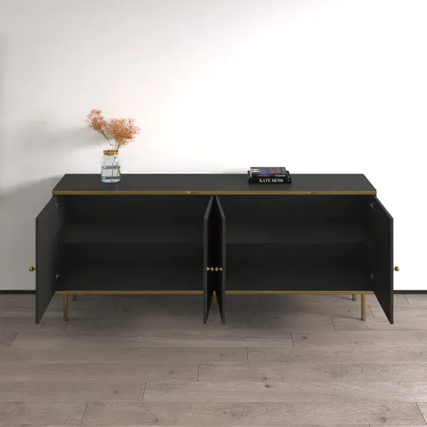 Camelia Black And Gold Large Wide 4 Door Elegant Sideboard