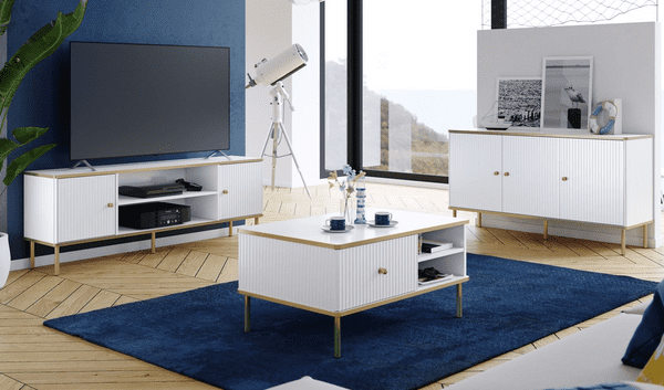 Camelia White And Gold  Elegant Large TV Cabinet With 2 Doors