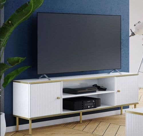 Camelia White And Gold Elegant Large TV Cabinet With 2 Doors