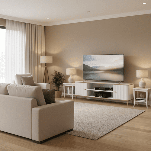 Camelia White And Gold  Elegant Large TV Cabinet With 2 Doors