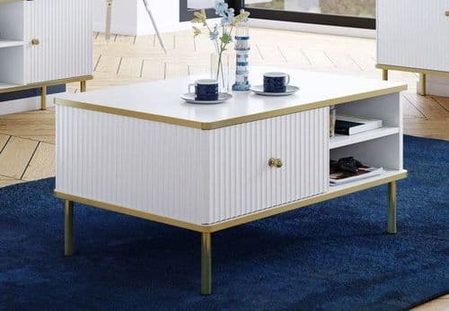 Camelia White And Gold Elegant Storage Coffee Table