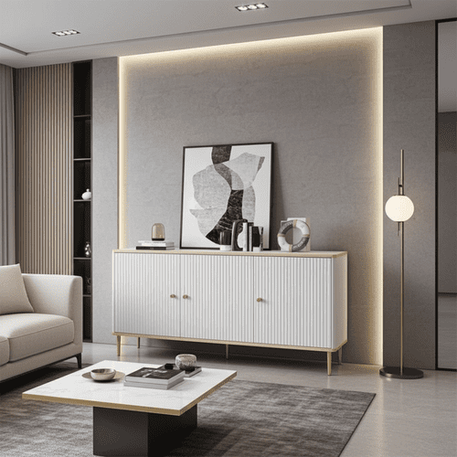 Camelia White And Gold Large 3 Door Elegant Sideboard