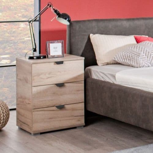 Canberra Althena Oak Effect 3 Drawer Bedside Table - 11008315