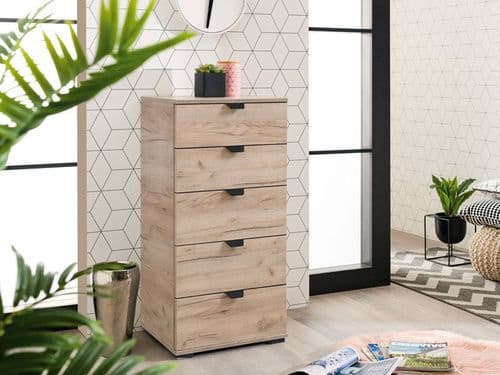 Canberra Althena Oak Effect 5 Drawer Narrow Chest - 11008309