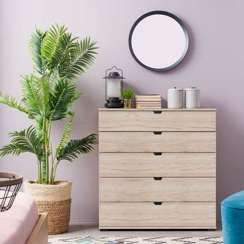 Canberra Althena Oak Effect Wide 5 Drawer Chest - 11008295