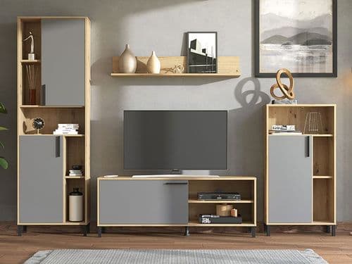 Cantal Artisan Oak Effect And Graphite Grey Entertaiment Media Center Wall TV Cabinet - 11012256 S/O
