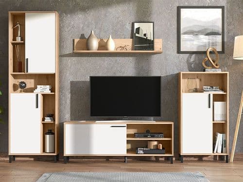 Cantal Artisan Oak Effect And White Entertaiment Media Center Wall TV Cabinet - 11011905 S/O
