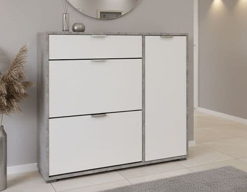 Cante Grey and White Large Shoe Cabinet With Drawer