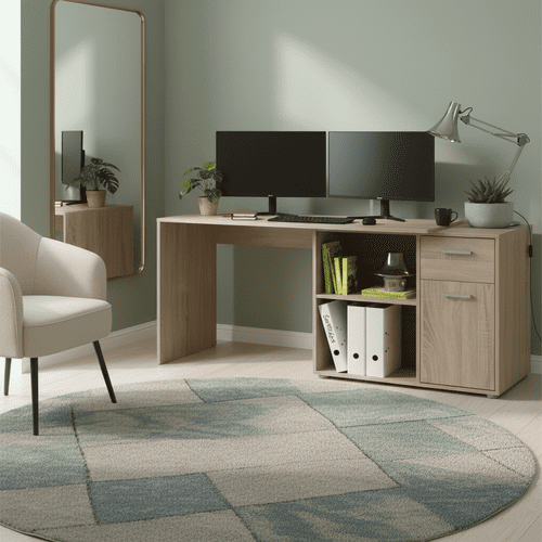Carla Corner Flexi Desk Oak Effect With Drawers 360-001OAK