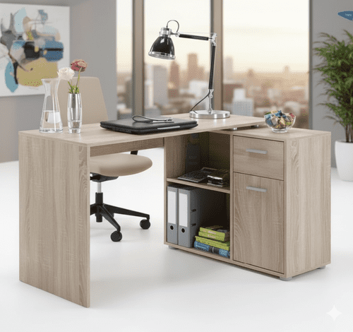 Carla Corner Flexi Desk Oak Effect With Drawers 360-001OAK