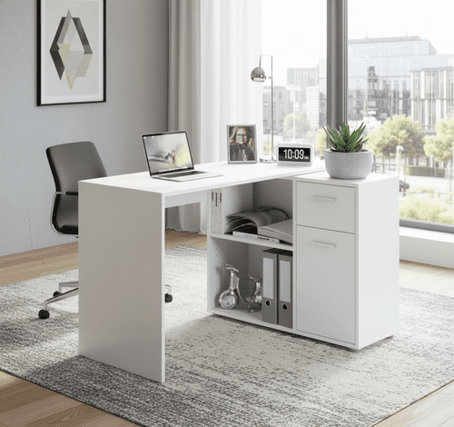 Carla Corner Flexi Desk White With Drawers 360-001WHT