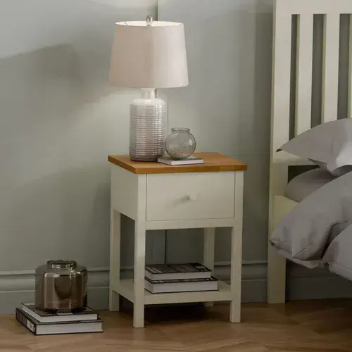 Carmona Solid Oak Oiled Finish & White 1 Drawer Bedside 24JB339