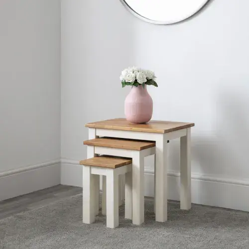 Carmona Solid Oak Oiled Finish & White Nest of Tables 24JB328