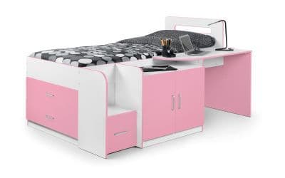 Castellón Matt White And Pink Storage Cabin Bed 24JB298