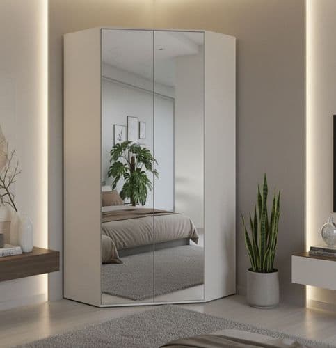 Cellini 2 Door 93.5cm Full Mirrored and White Corner Wardrobe