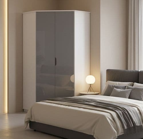 Cellini 93.5cm Grey Gloss Corner Wardrobe with Shelves and Rails - 2944