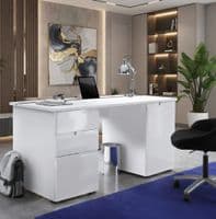 Cellini Large White Gloss Computer Desk Office Workstation
